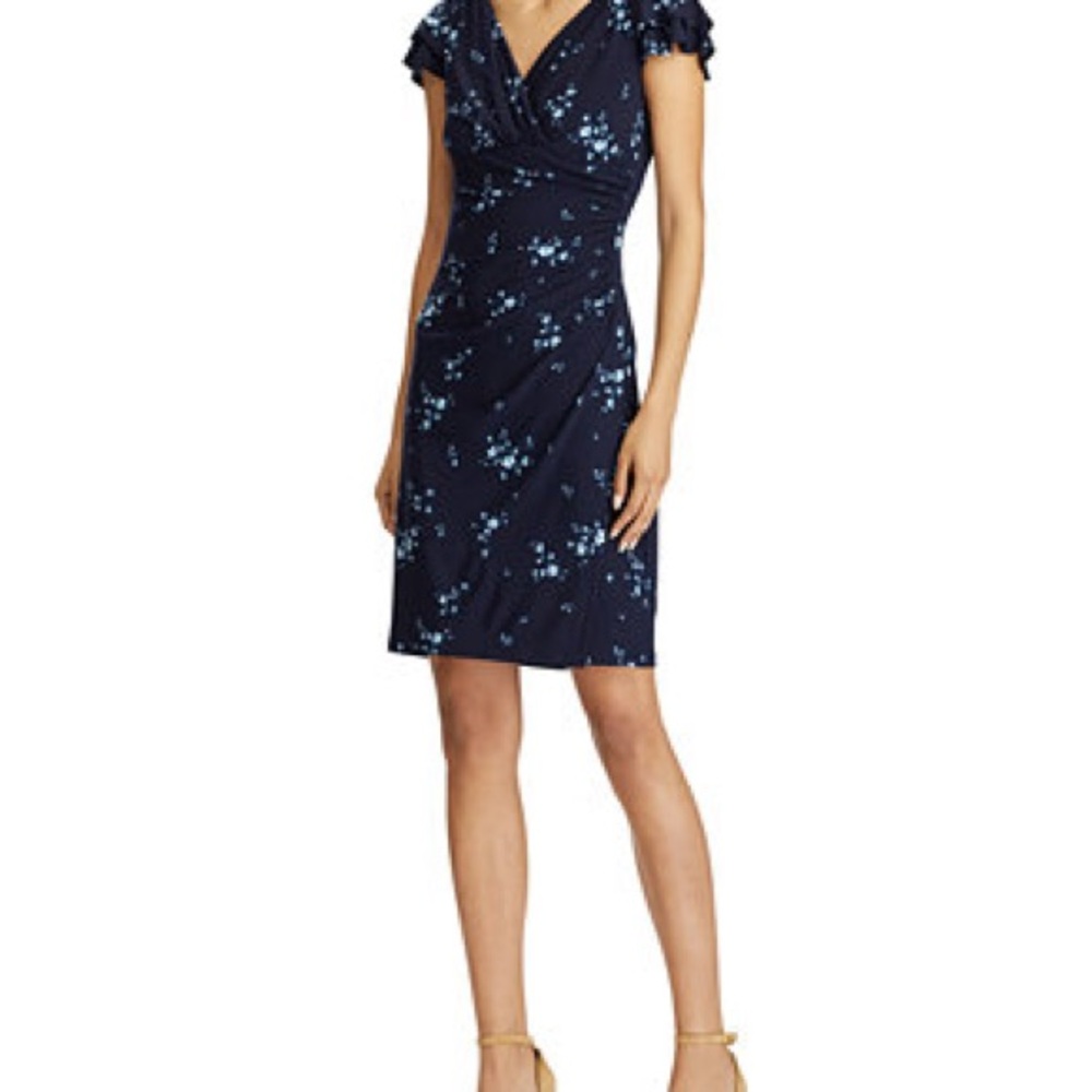 Lauren Ralph Lauren Navy Floral Faux Wrap Dress – Size 4
